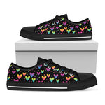 Colorful Heart Pattern Print Black Low Top Shoes