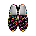 Colorful Heart Pattern Print Black Slip On Shoes