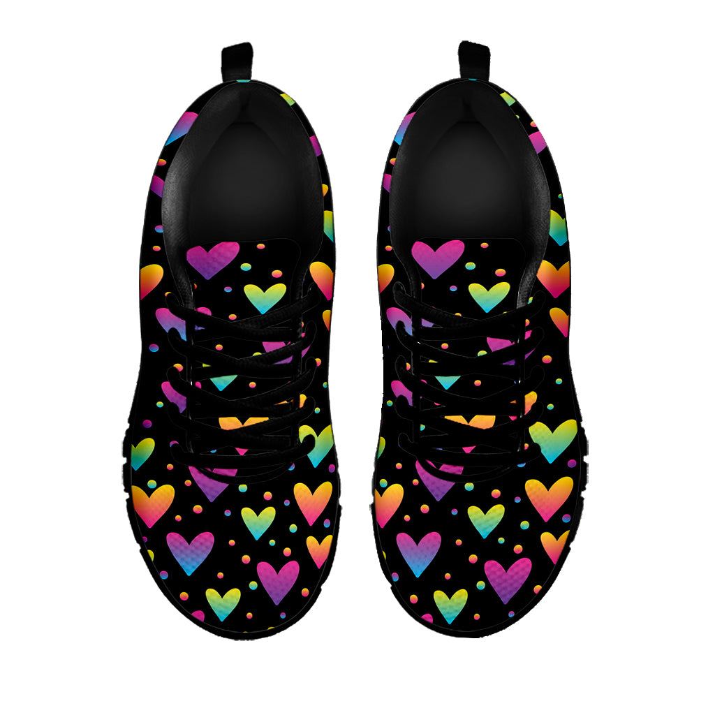 Colorful Heart Pattern Print Black Sneakers