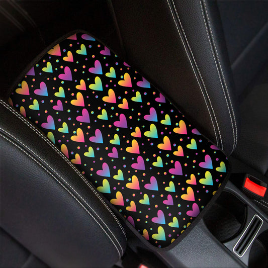 Colorful Heart Pattern Print Car Center Console Cover