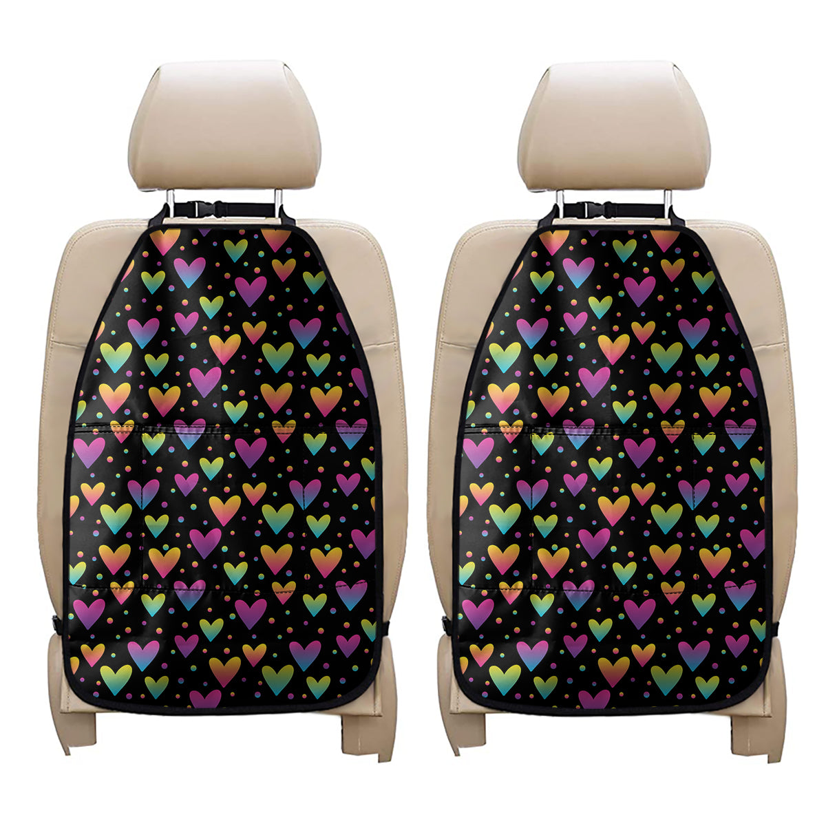 Colorful Heart Pattern Print Car Seat Organizers