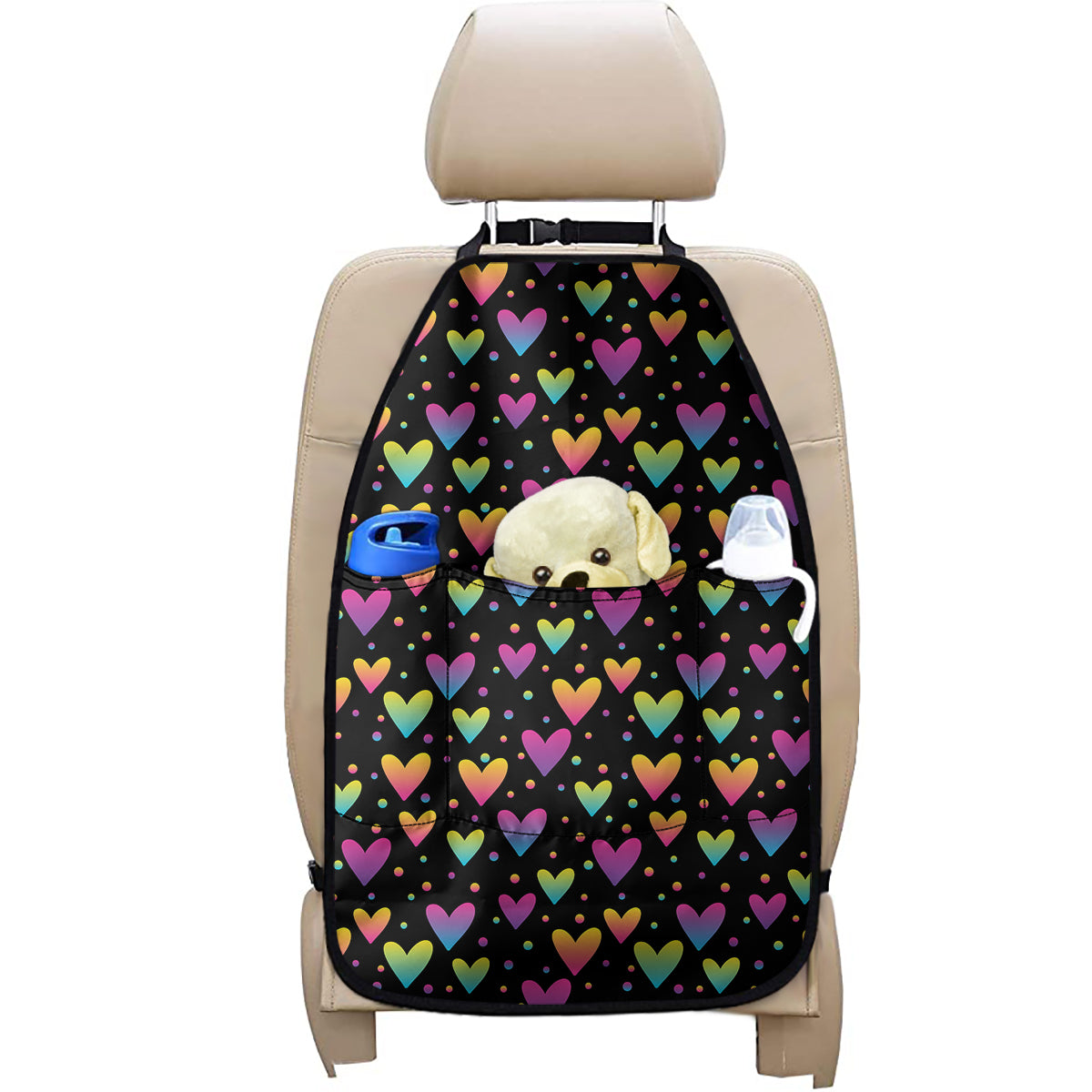 Colorful Heart Pattern Print Car Seat Organizers