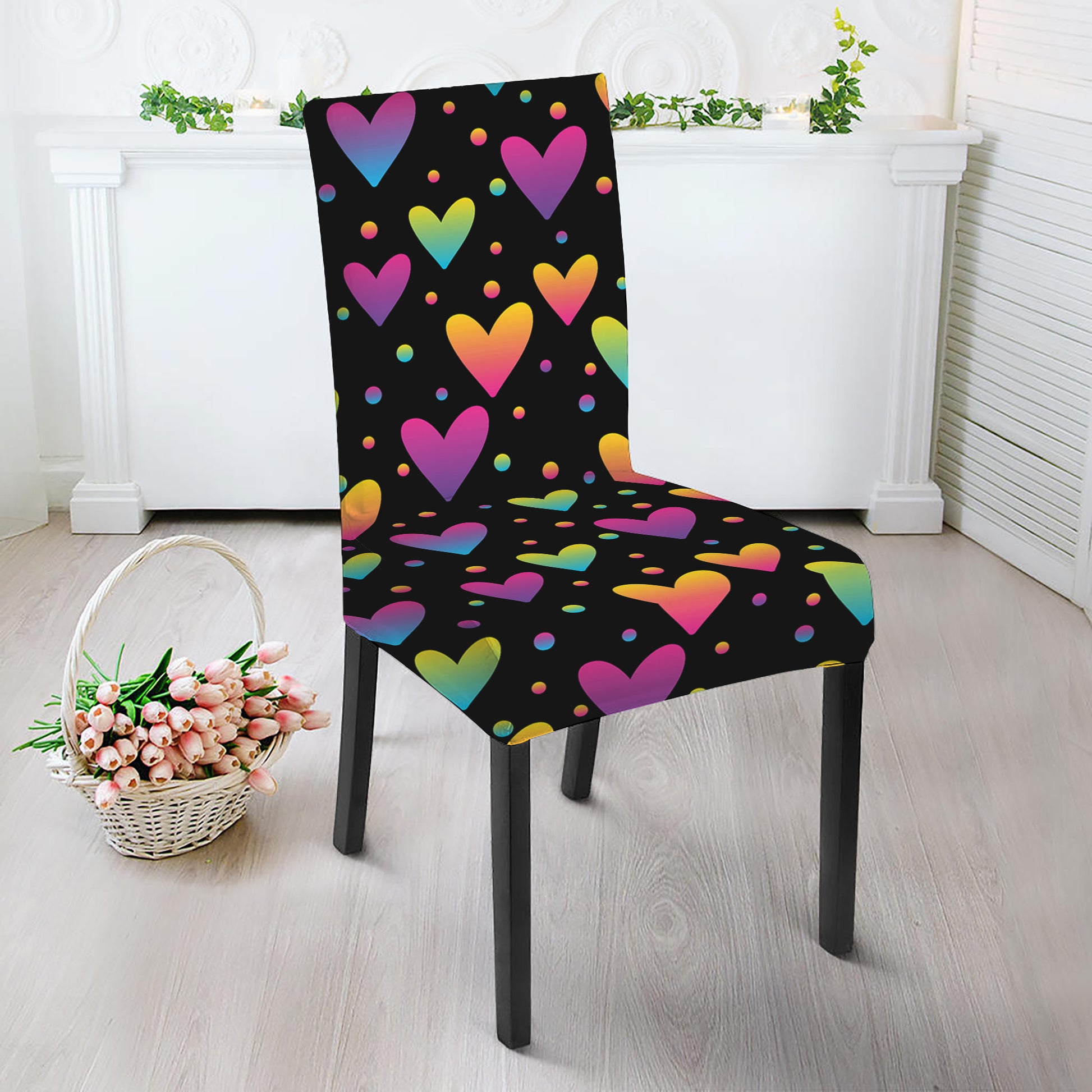 Colorful Heart Pattern Print Dining Chair Slipcover