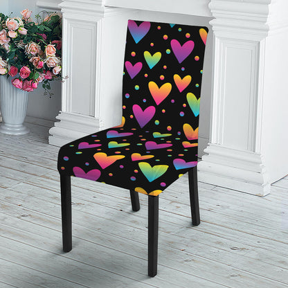 Colorful Heart Pattern Print Dining Chair Slipcover
