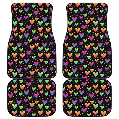 Colorful Heart Pattern Print Front and Back Car Floor Mats