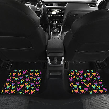 Colorful Heart Pattern Print Front and Back Car Floor Mats