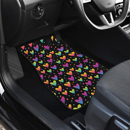 Colorful Heart Pattern Print Front and Back Car Floor Mats