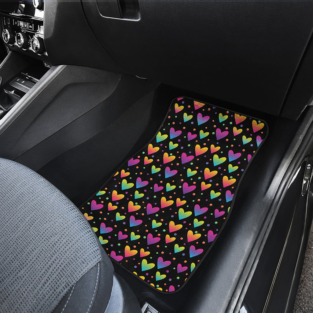 Colorful Heart Pattern Print Front and Back Car Floor Mats