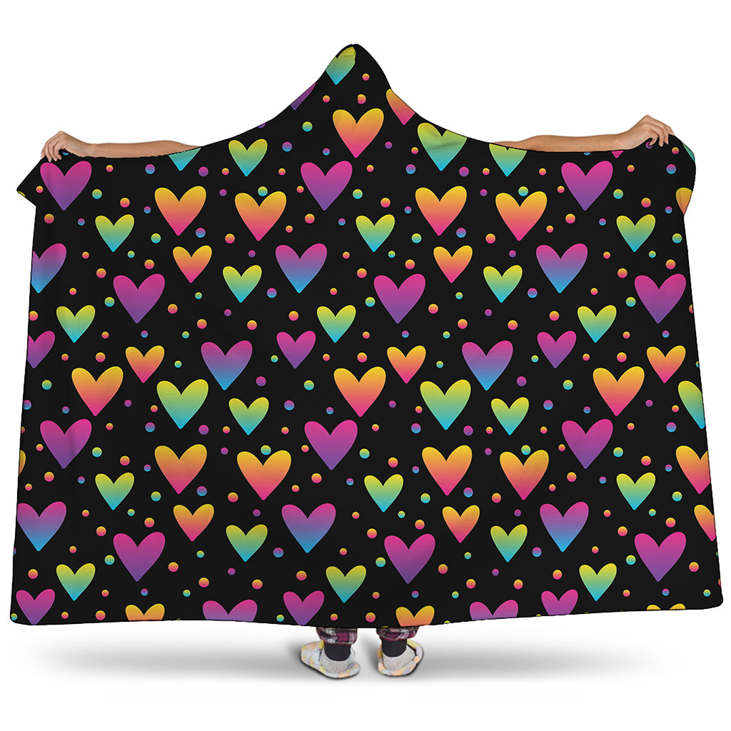 Colorful Heart Pattern Print Hooded Blanket