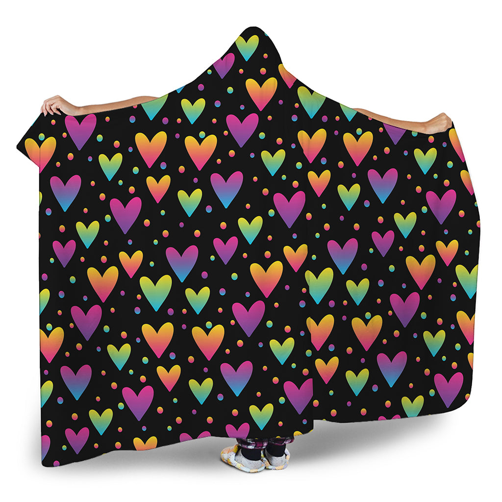 Colorful Heart Pattern Print Hooded Blanket
