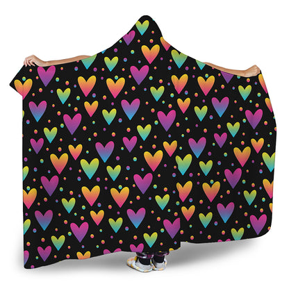 Colorful Heart Pattern Print Hooded Blanket