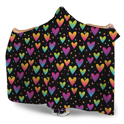 Colorful Heart Pattern Print Hooded Blanket