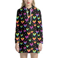 Colorful Heart Pattern Print Pullover Hoodie Dress