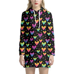 Colorful Heart Pattern Print Hoodie Dress
