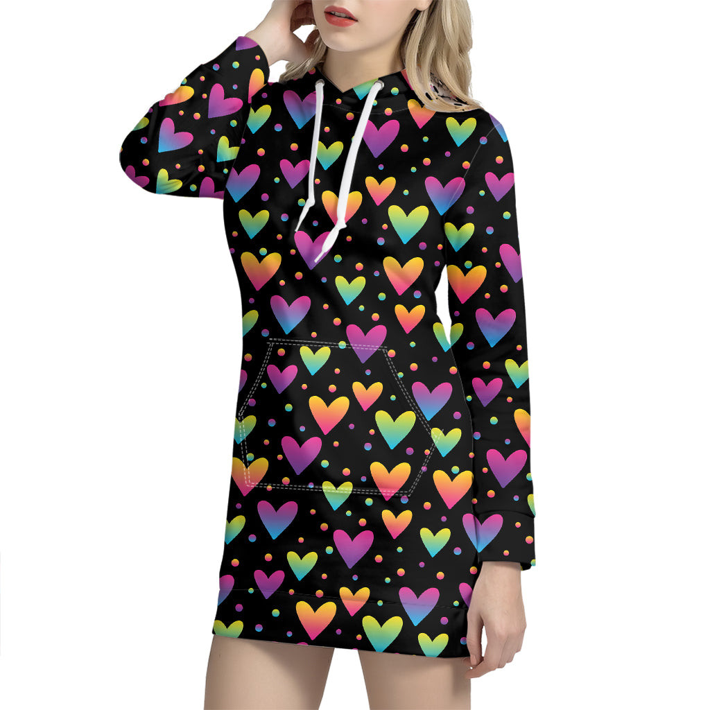 Colorful Heart Pattern Print Hoodie Dress