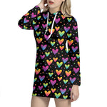 Colorful Heart Pattern Print Hoodie Dress
