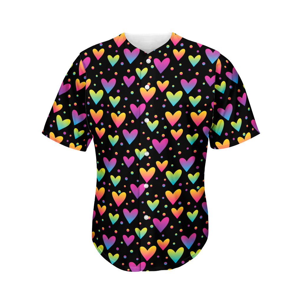 Colorful Heart Pattern Print Men's Baseball Jersey