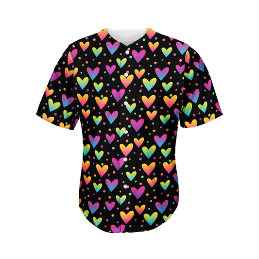Colorful Heart Pattern Print Men's Baseball Jersey