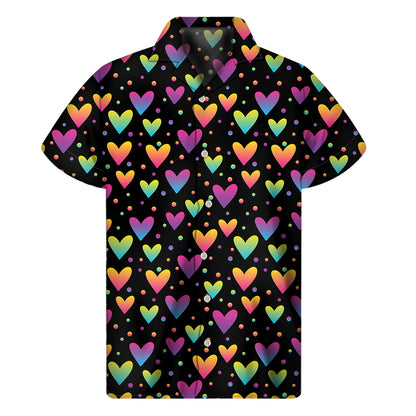 Colorful Heart Pattern Print Men's Short Sleeve Shirt