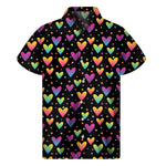 Colorful Heart Pattern Print Men's Short Sleeve Shirt