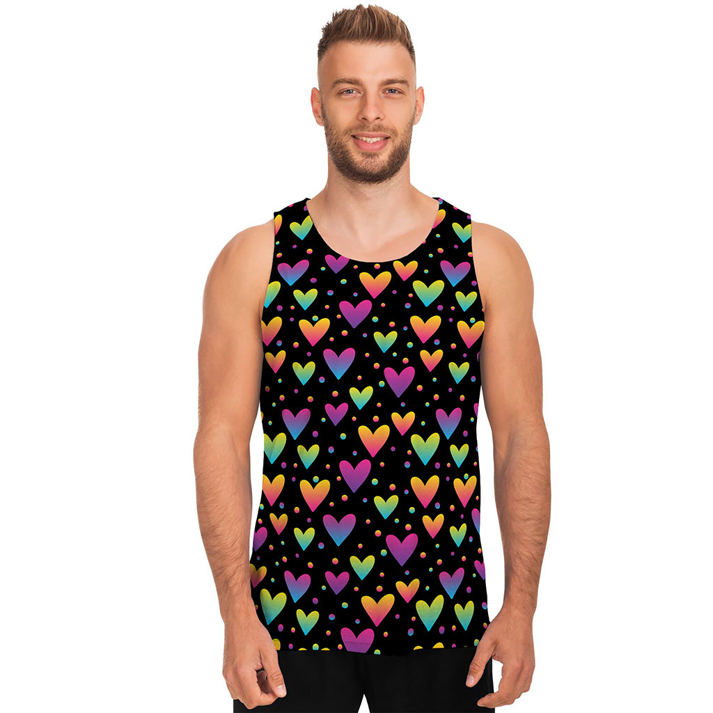 Colorful Heart Pattern Print Men's Tank Top