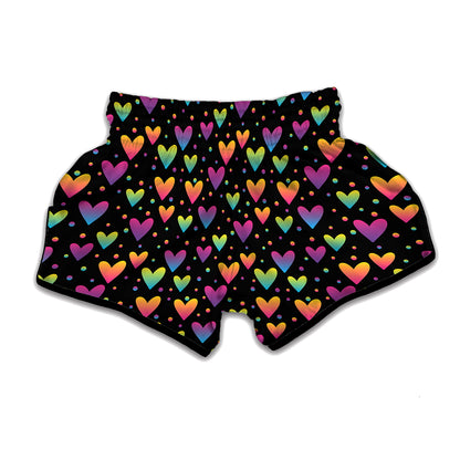 Colorful Heart Pattern Print Muay Thai Boxing Shorts