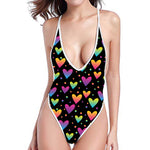 Colorful Heart Pattern Print One Piece High Cut Swimsuit