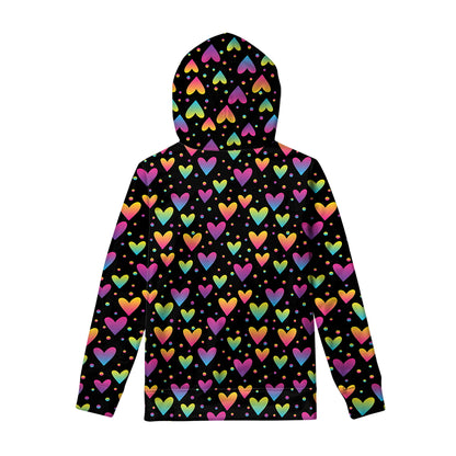 Colorful Heart Pattern Print Pullover Hoodie
