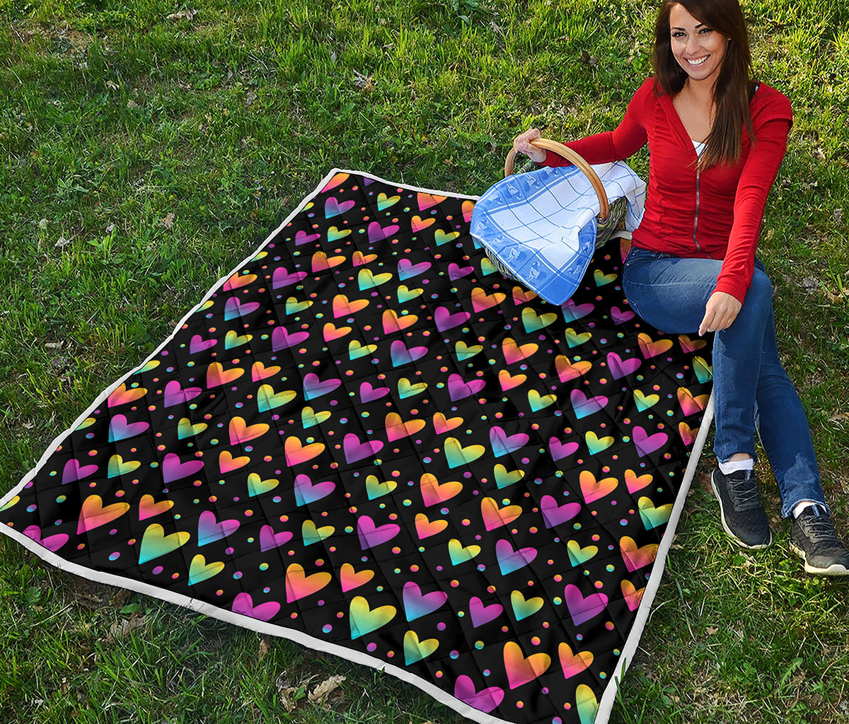 Colorful Heart Pattern Print Quilt