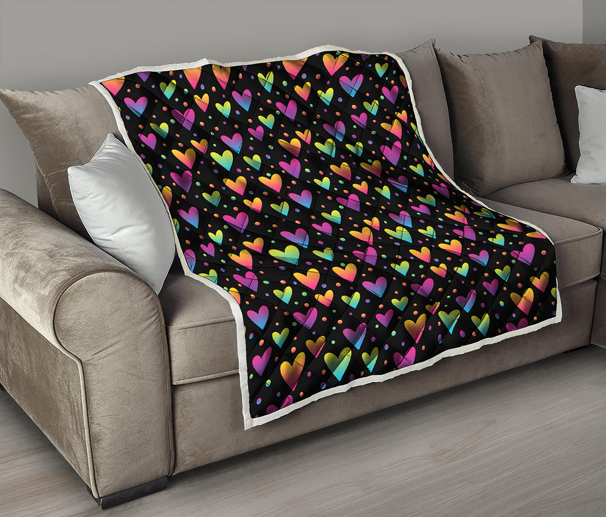 Colorful Heart Pattern Print Quilt
