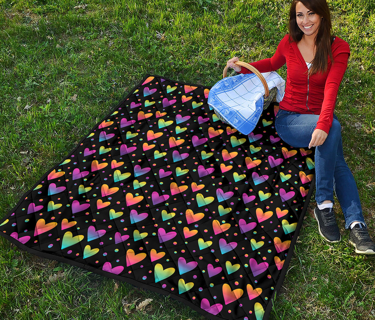 Colorful Heart Pattern Print Quilt