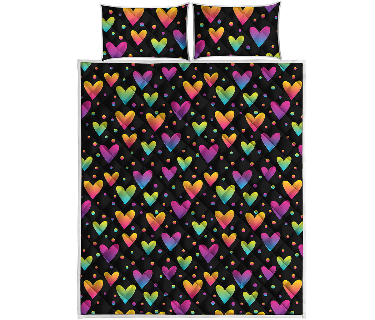 Colorful Heart Pattern Print Quilt Bed Set