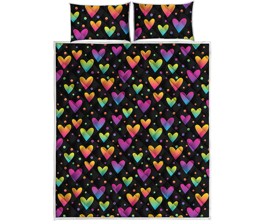 Colorful Heart Pattern Print Quilt Bed Set