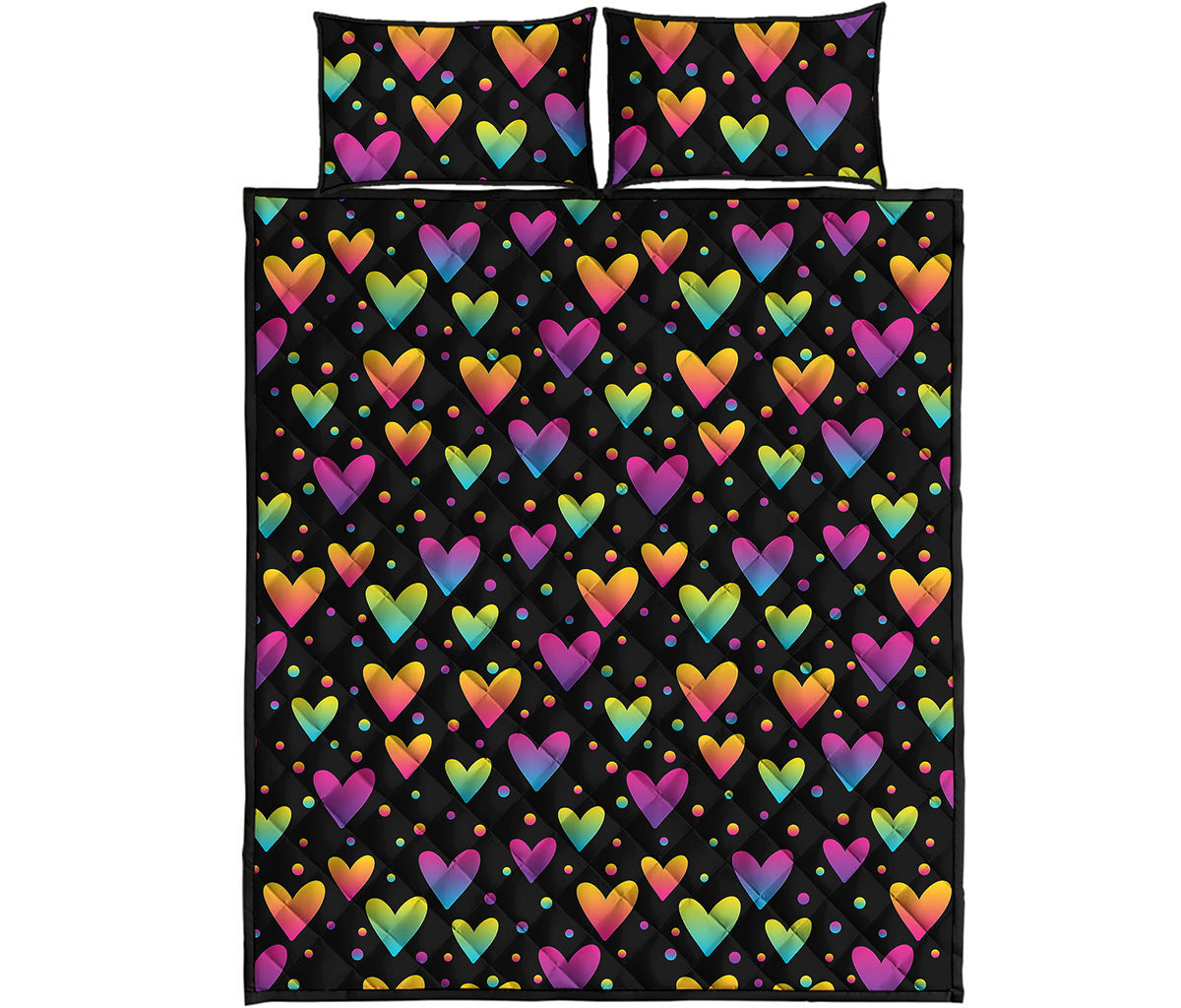 Colorful Heart Pattern Print Quilt Bed Set