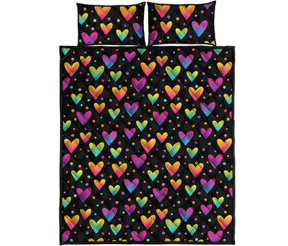 Colorful Heart Pattern Print Quilt Bed Set