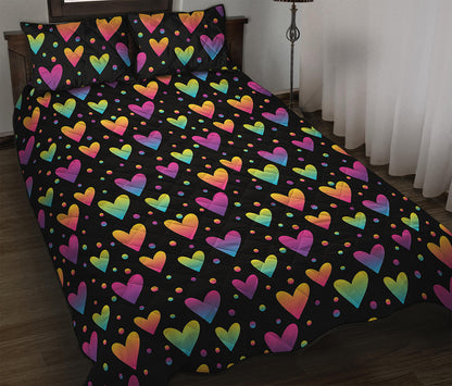 Colorful Heart Pattern Print Quilt Bed Set
