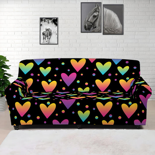 Colorful Heart Pattern Print Sofa Cover