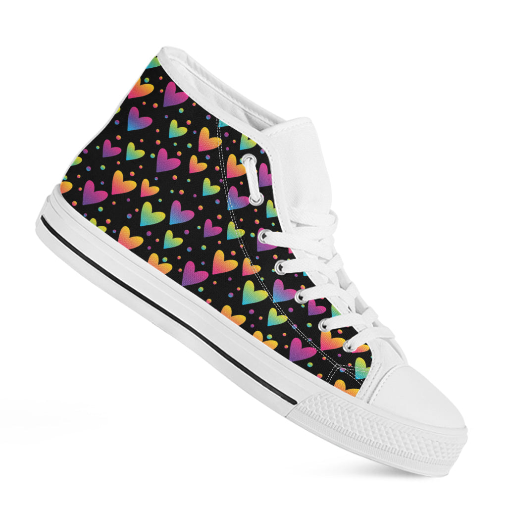 Colorful Heart Pattern Print White High Top Shoes