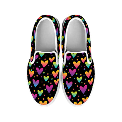 Colorful Heart Pattern Print White Slip On Shoes