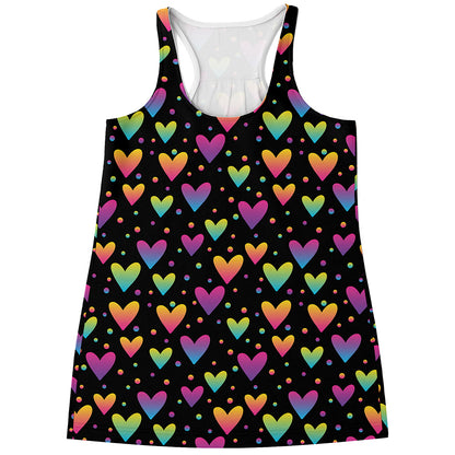 Colorful Heart Pattern Print Women's Racerback Tank Top