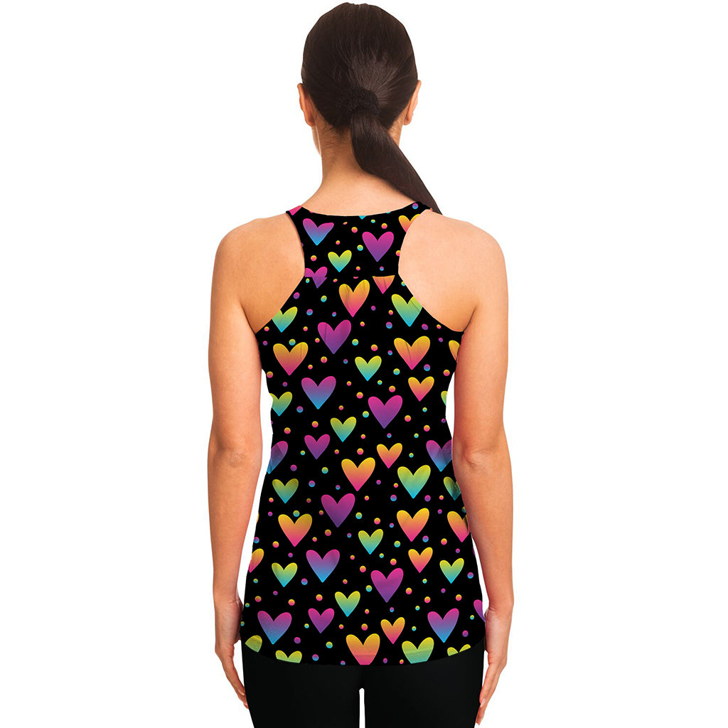 Colorful Heart Pattern Print Women's Racerback Tank Top