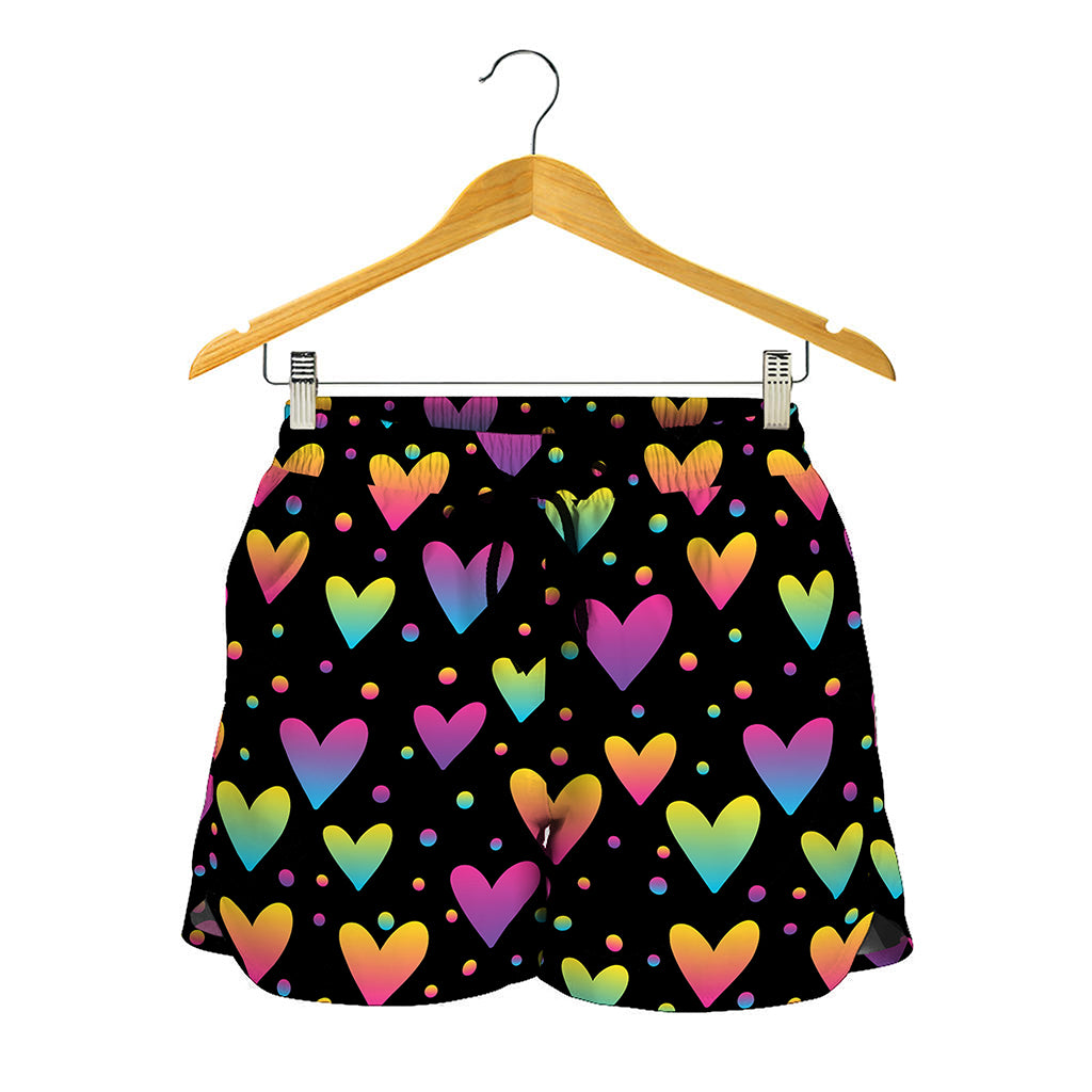 Colorful Heart Pattern Print Women's Shorts