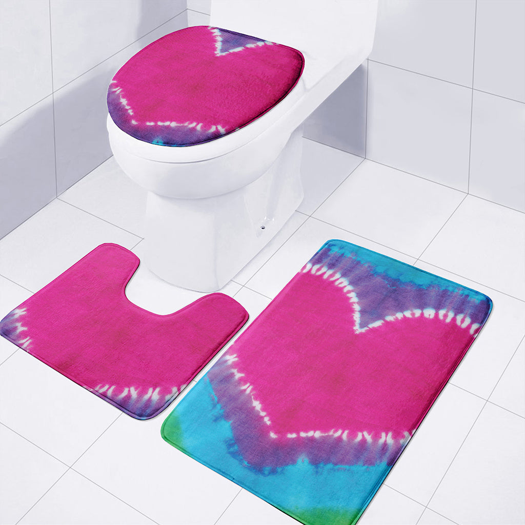 Colorful Heart Tie Dye Print 3 Piece Bath Mat Set