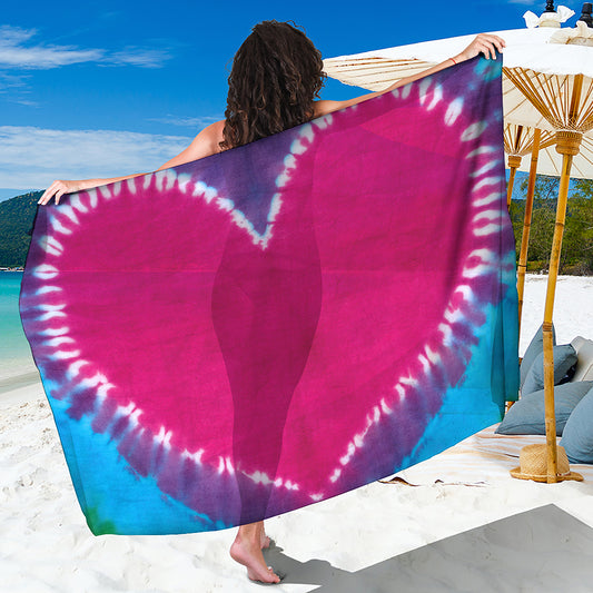 Colorful Heart Tie Dye Print Beach Sarong Wrap