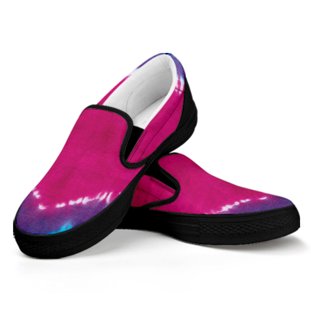 Colorful Heart Tie Dye Print Black Slip On Shoes