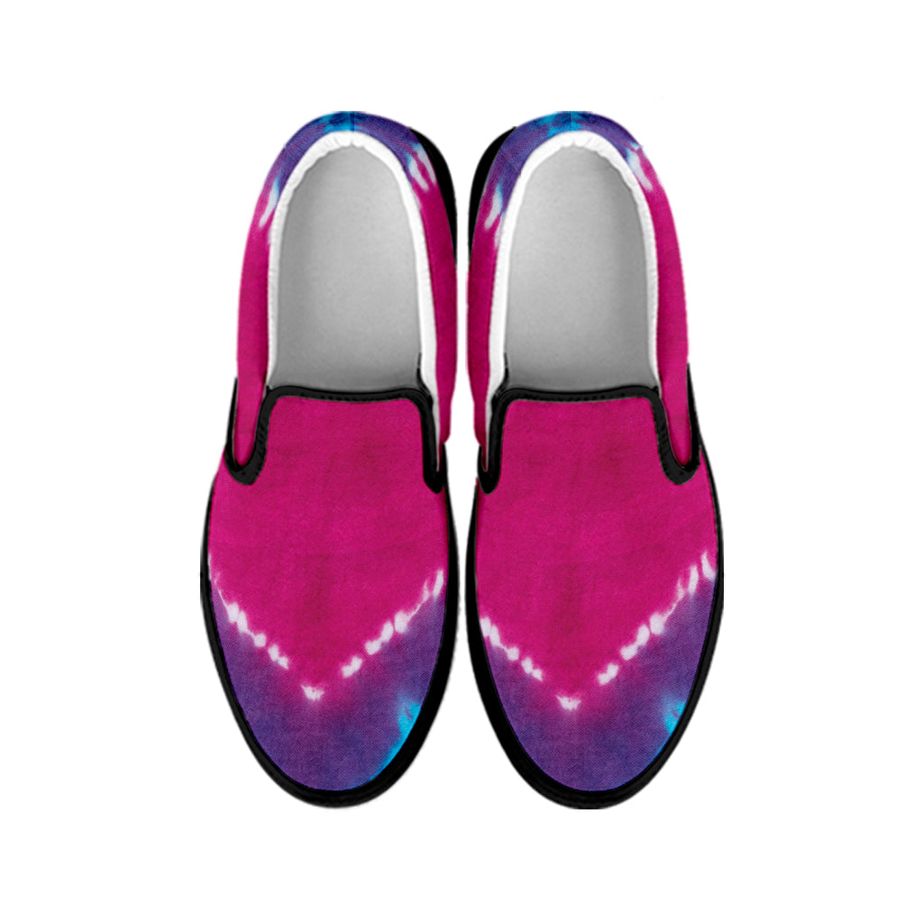 Colorful Heart Tie Dye Print Black Slip On Shoes