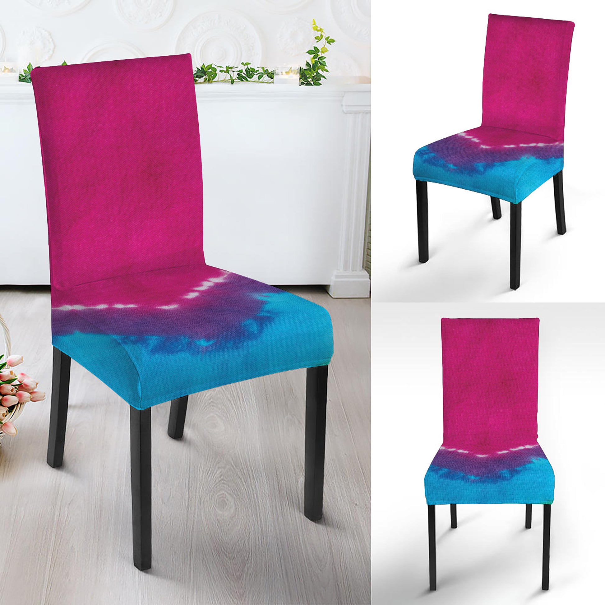 Colorful Heart Tie Dye Print Dining Chair Slipcover