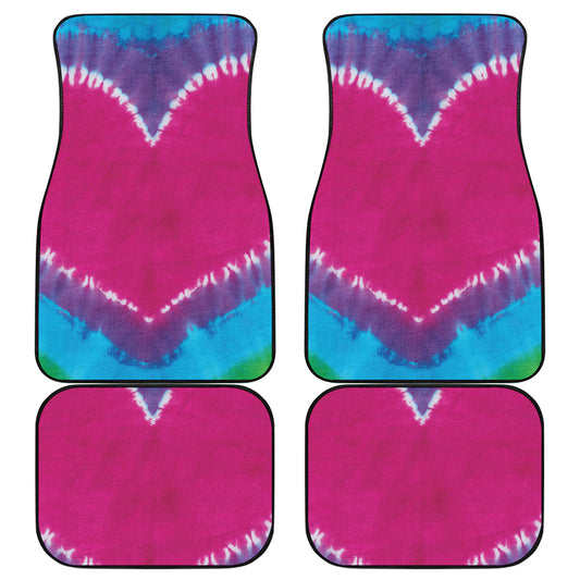 Colorful Heart Tie Dye Print Front and Back Car Floor Mats