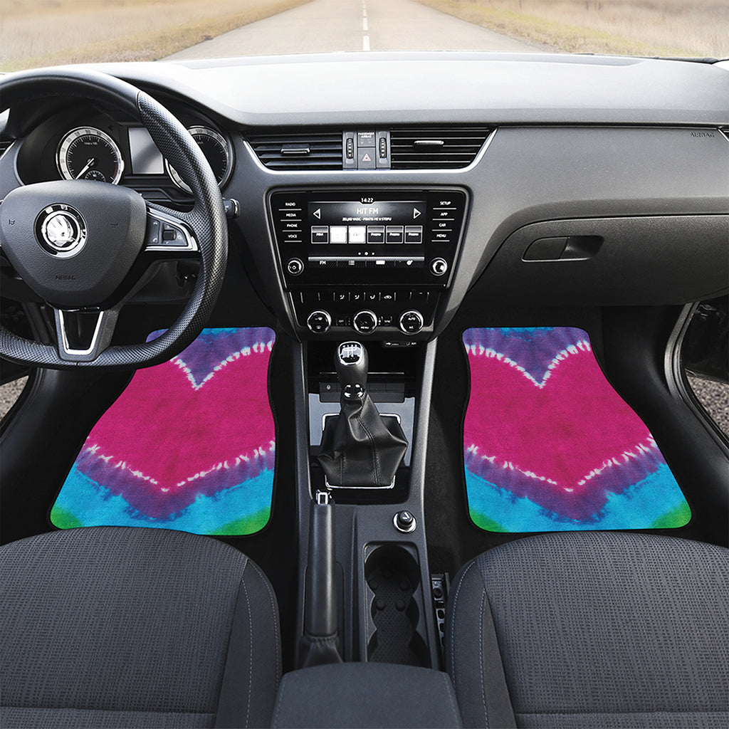 Colorful Heart Tie Dye Print Front and Back Car Floor Mats