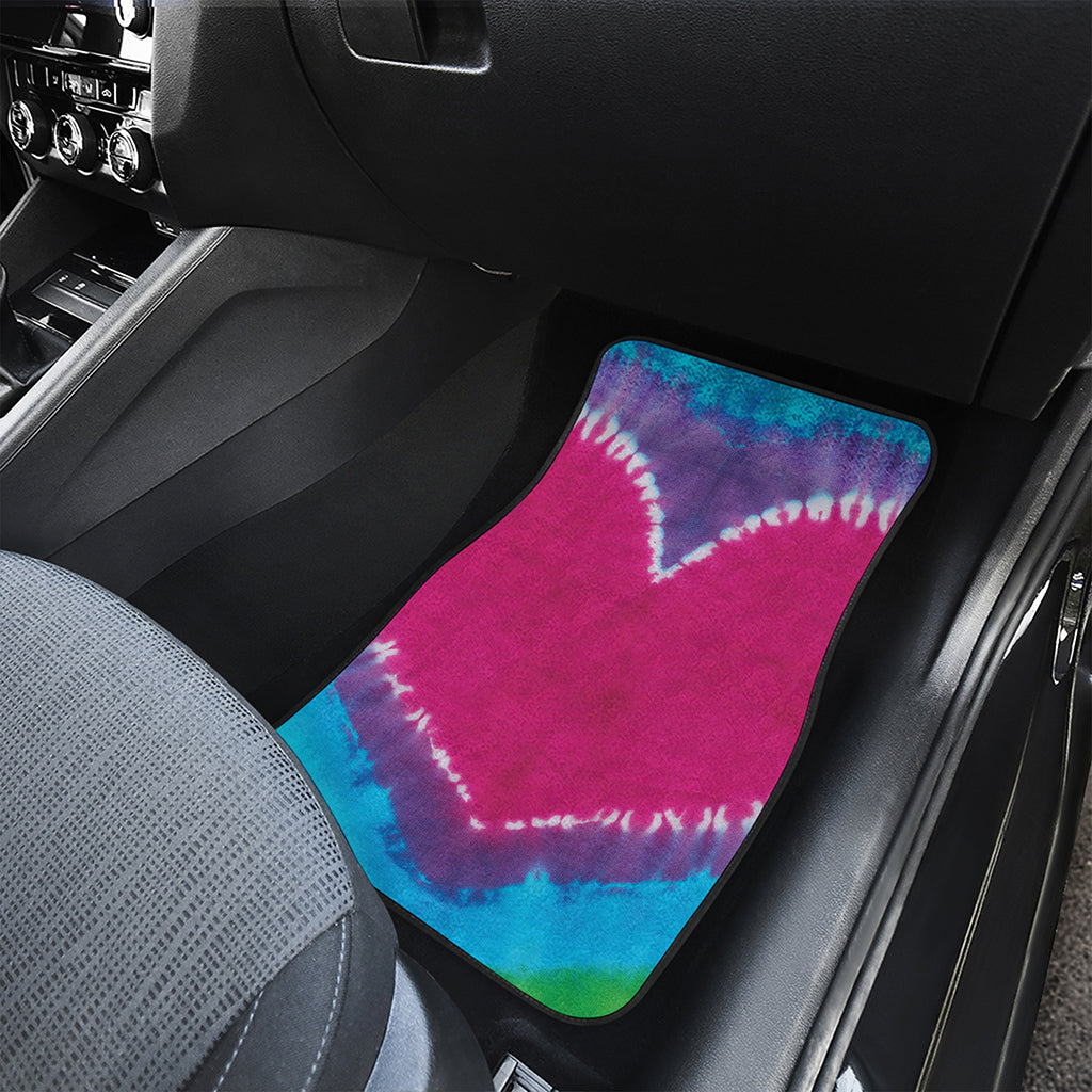 Colorful Heart Tie Dye Print Front and Back Car Floor Mats